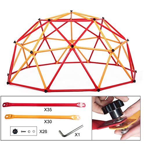 Sandinrayli Geometric Dome Climber Indoor & Outdoor Play Center 6.9FT, Red + Yellow Kid Playground Jungle Gym Supporting 450LBS 